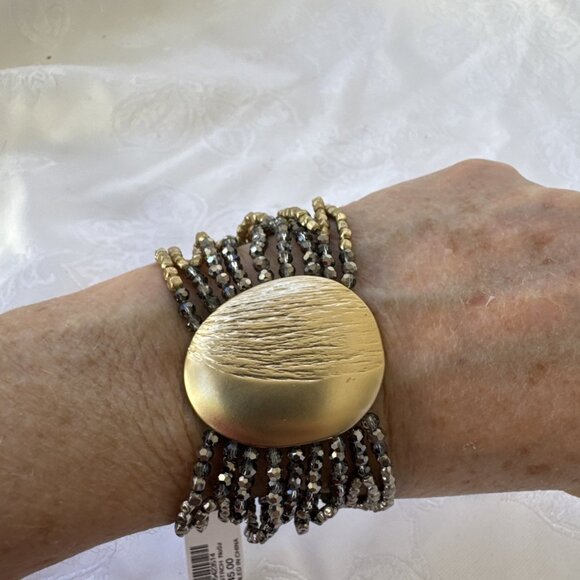 Chico's Dark Gold & Silvertone Stretch Beaded Shimmery Stackable Bracelet - NWT - Picture 10 of 12
